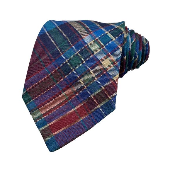 Pendleton Silk Neck Tie Mens Bue Red Madras Plaid Classiccore Preppy Corpcore - Picture 1 of 8